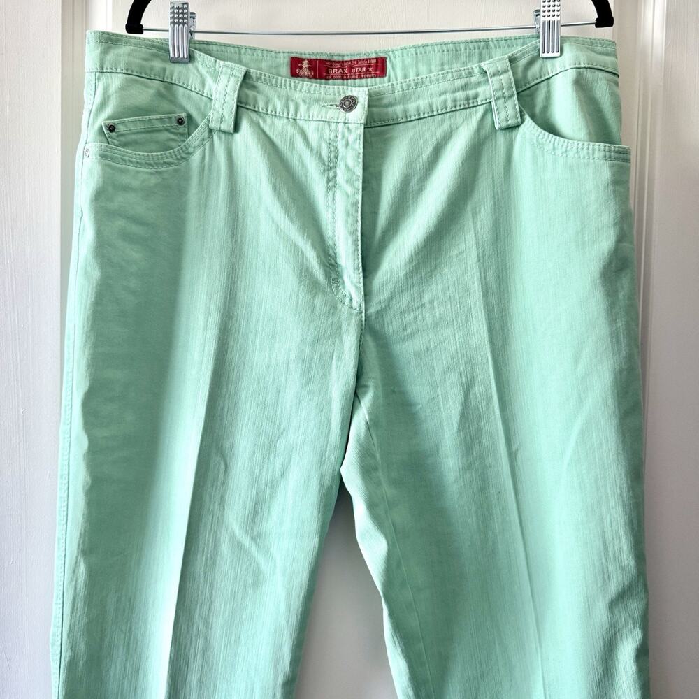 BRAX Star Mona Pastel Mint Green Jeans Pants Women's 16 Long Straight Fit